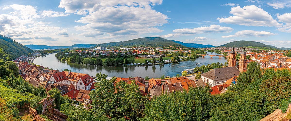 An aerial view over the Bavarian town of Miltenberg